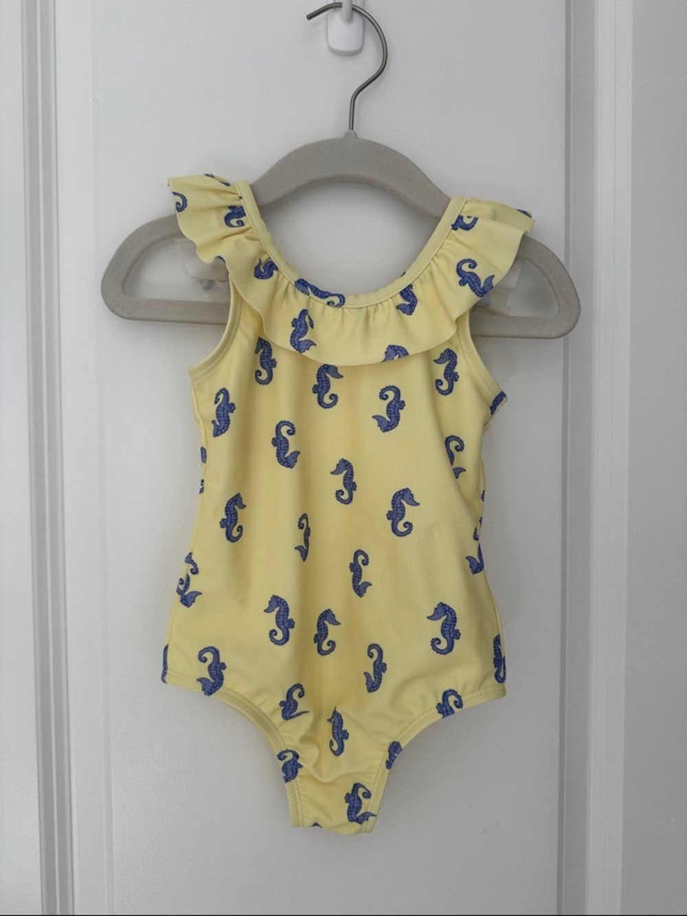 GAP Yellow One-Piece Swim with Blue Seahorse Print